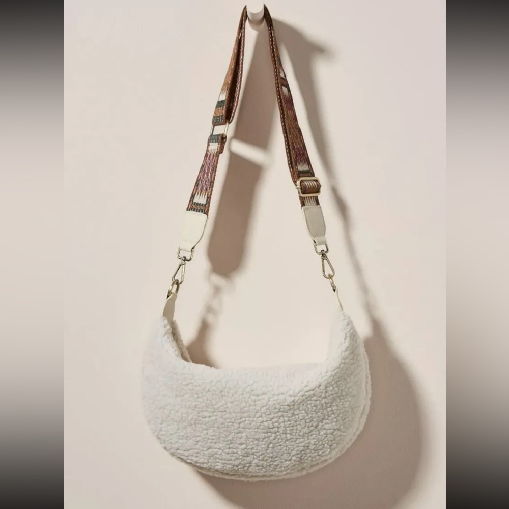 NWOT Anthropologie Cozy Crossbody Sherpa Bag in White